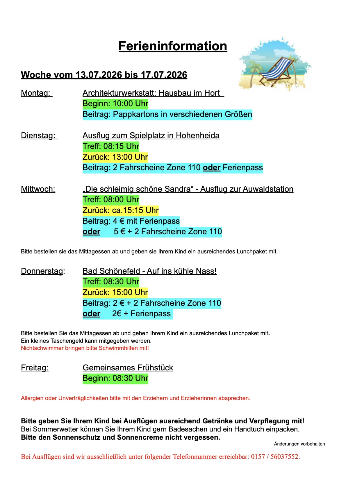 SommerFerieninformation 2026 Woche