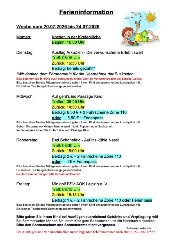 SommerFerieninformation 2026 Woche