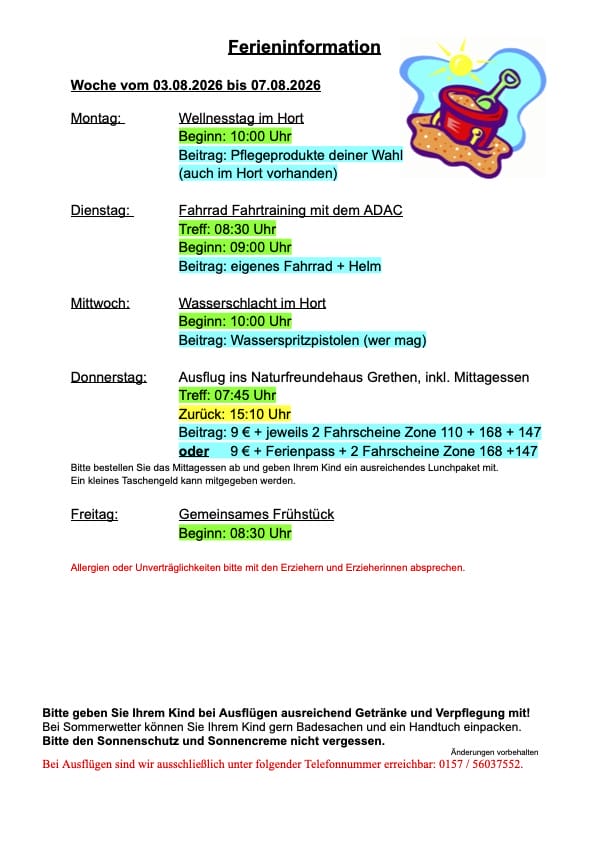 SommerFerieninformation 2026 Woche