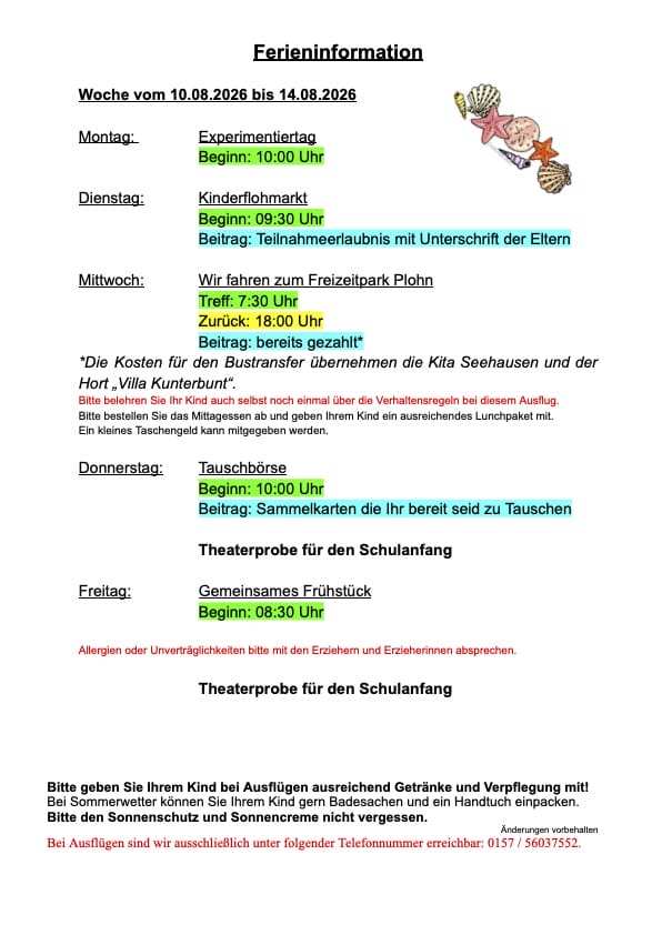 SommerFerieninformation 2026 Woche